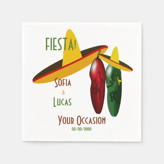 Fiesta Hot Pepper Dance Couple Cocktail Napkin (Front)