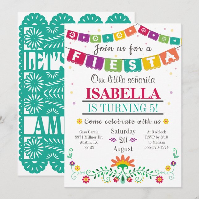 Fiesta Invitation - Birthday Invitation All Ages (Front/Back)