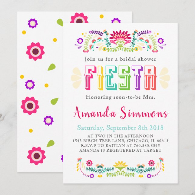 Fiesta Invitation Bridal Shower Birthday Invite (Front/Back)
