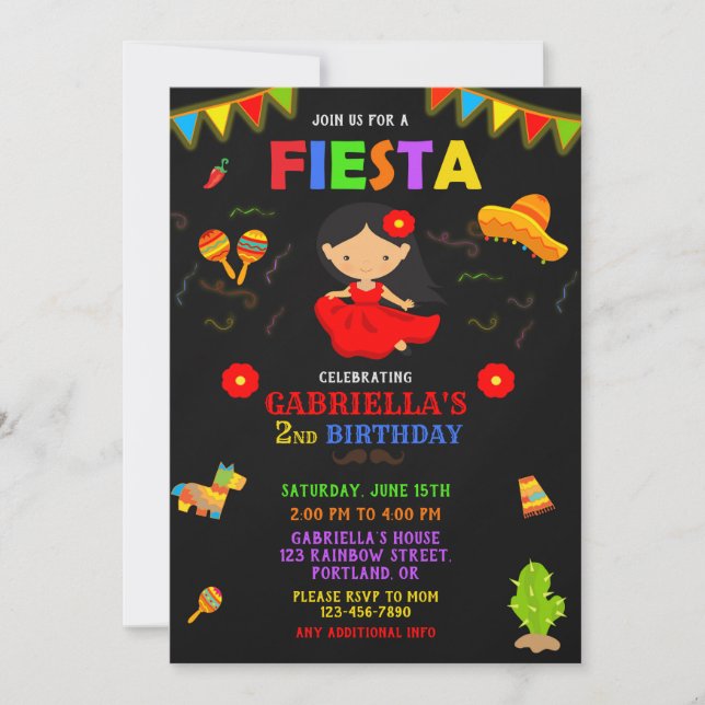 Fiesta invitation Fiesta birthday invitation girl (Front)