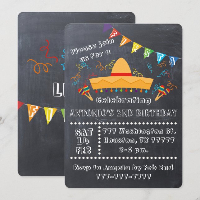 Fiesta Invitation, Fiesta Party, Fiesta Birthday Invitation (Front/Back)