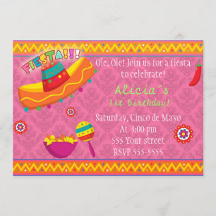 Fiesta Invitation Girl Birthday Party Mexican Pink