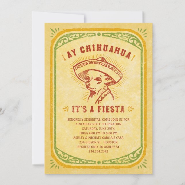 Fiesta Invitations - Aye Chihauhau Vintage Mexican (Front)