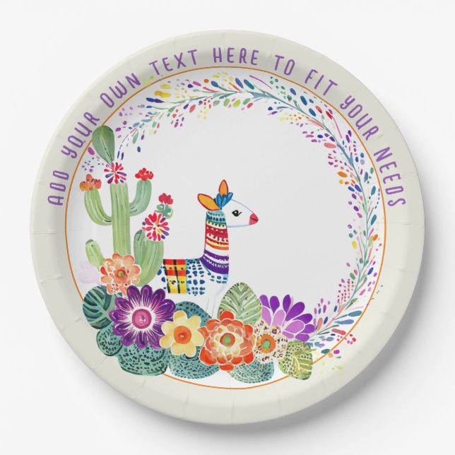 FIESTA  Llama Cacti Flowers Paper Plate (Front)