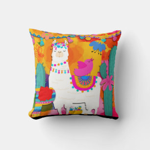 Fiesta Llama Cinco De Mayo Colourful Fun Watercolo Cushion