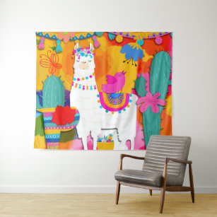 Fiesta Llama Colourful Birthday Party Backdrop Tapestry