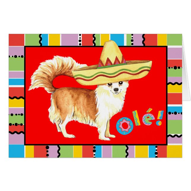 Fiesta Long Coat Chihuahua Greeting Card (Front Horizontal)