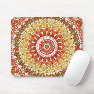 Fiesta Mandala Pattern in Red, Yellow, and Green Mouse Mat