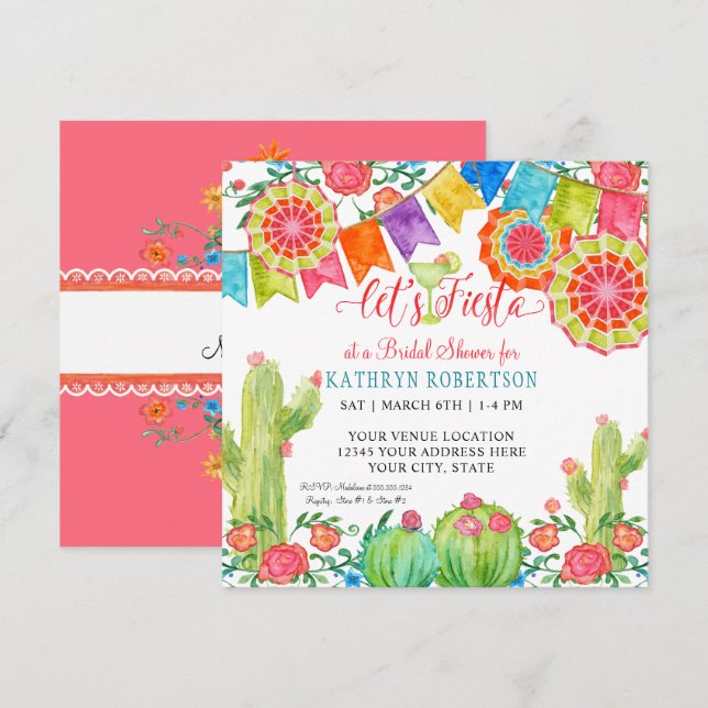 Fiesta Margarita Cactus Bridal Shower Girl Pennant Invitation (Front/Back)