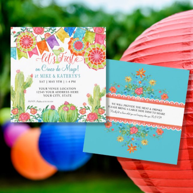 Fiesta Margarita Cactus Cinco de Mayo Party Banner Invitation (Creator Uploaded)