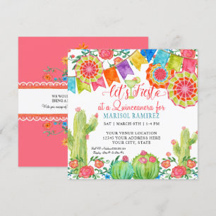 Fiesta Margarita Cactus Quince Anos Quinceanera Invitation