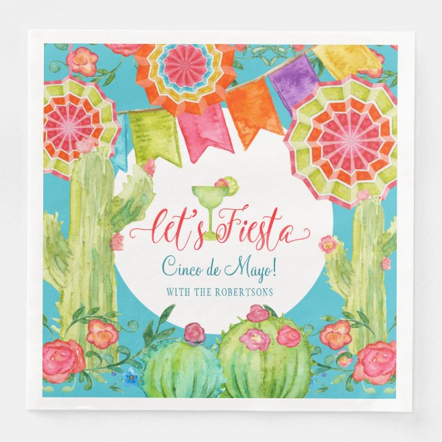 Fiesta Margarita Cinco de Mayo Party Cactus Art Napkin (Front)