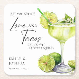Fiesta Margarita Couples Shower Square Paper Coaster