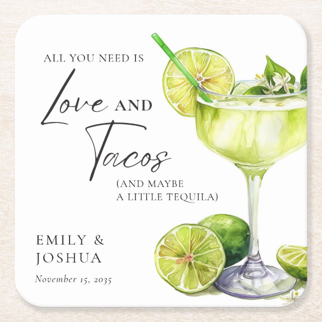 Fiesta Margarita Couples Shower Square Paper Coaster (Front)