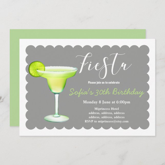 fiesta, margarita day, birthday, invitation (Front/Back)