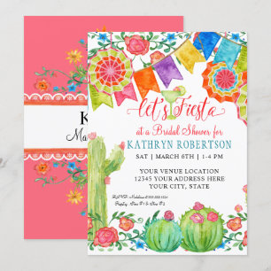 Fiesta Margarita Floral Cactus Art Bridal Shower Invitation