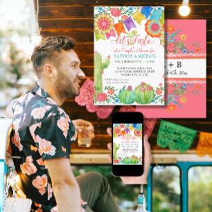 Fiesta Margarita Floral Cactus Art Couples Shower Invitation