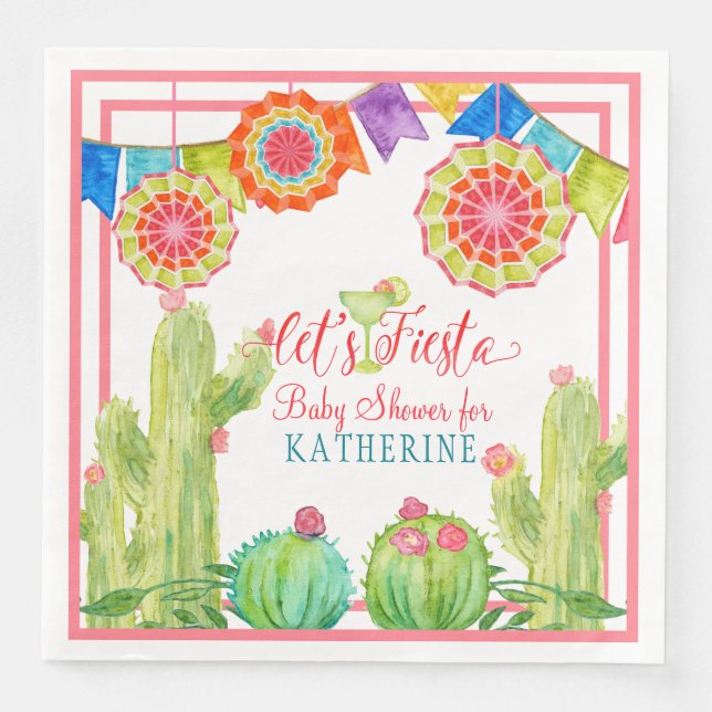 Fiesta Margarita Girl Baby Shower Cactus Pennants Napkin (Front)