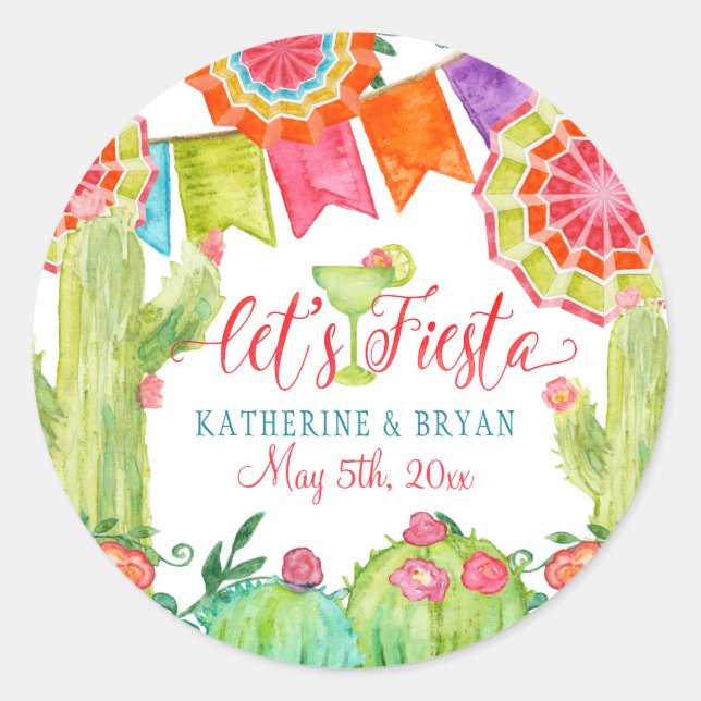 Fiesta Margarita Lime Bridal Shower Desert Cactus Classic Round Sticker (Front)