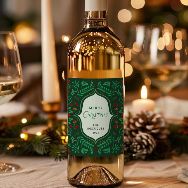 Fiesta Merry Chritsmas Favor Gift Wine Label (Merry Christmas Green Fiesta Favor Wine Label)