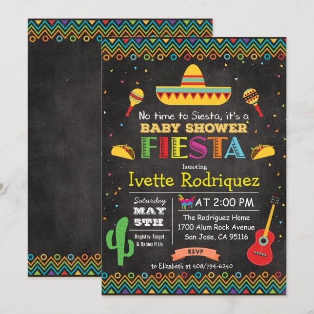 Fiesta Mexican Baby Shower Chalk Invitation (Front/Back)