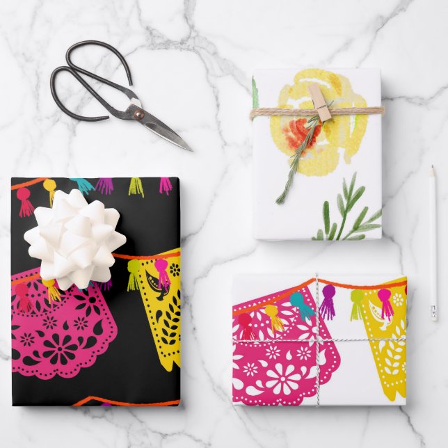 Fiesta Mexican Banner Cactus Wrapping Paper sheets (Front)