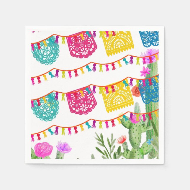 Fiesta Mexican Banners Floral Cactus Napkins (Front)