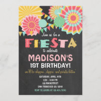 Fiesta Mexican Birthday Party Invitation Pink Gold