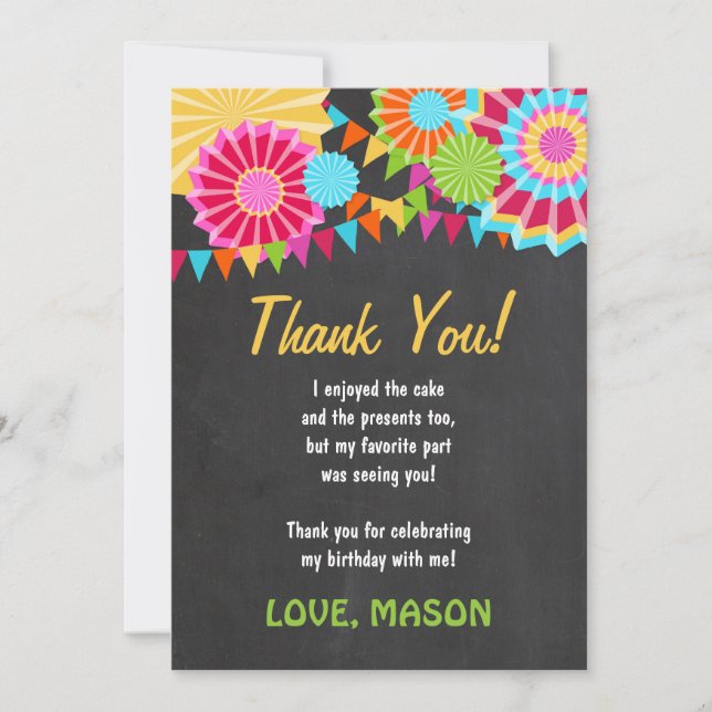 Fiesta Mexican Birthday Party Thank You Card (Front)