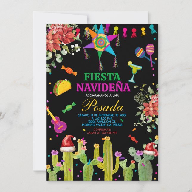 Fiesta Mexican Cactus Navideña Posada Christmas  Invitation (Front)