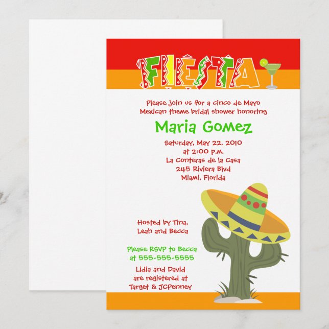 Fiesta Mexican Cinco de Mayo Bridal Shower Invite (Front/Back)