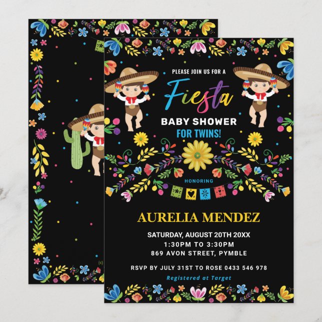Fiesta Mexican Cute Twins Boys Twin Baby Shower   Invitation (Front/Back)