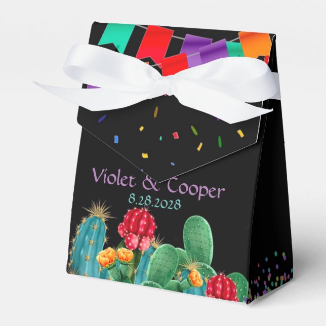 Fiesta Mexican Floral Cactus Wedding Favour Box (Front Side)