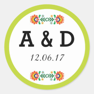 Fiesta Mexican Floral Round Stickers Lime Label