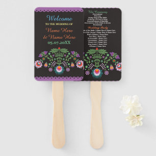 Fiesta Mexican Floral Wedding Programme Hand Fan