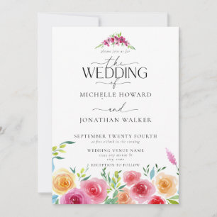 Fiesta Mexican Flowers Elegant Script QR Wedding Invitation