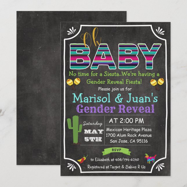 Fiesta Mexican Gender Revea Baby Shower Invitation (Front/Back)