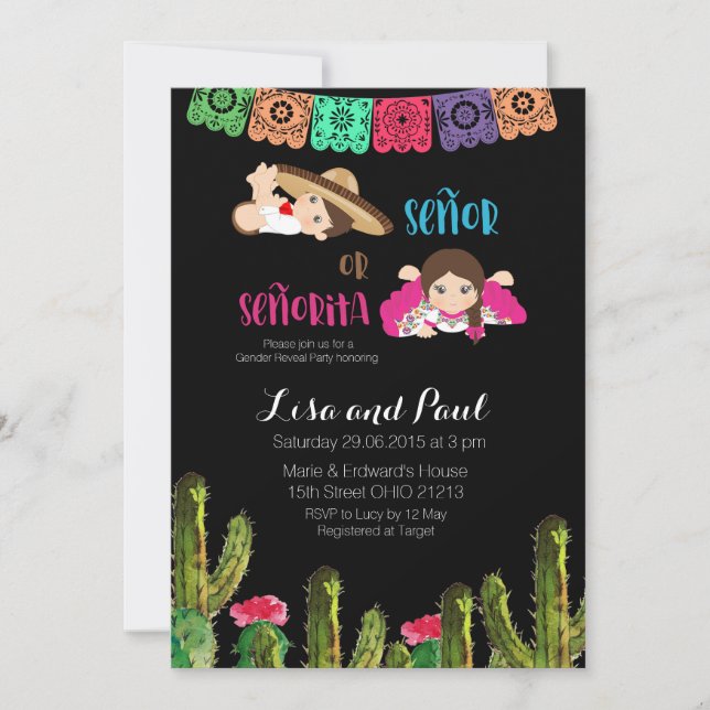 Fiesta Mexican Gender Reveal Invitation (Front)