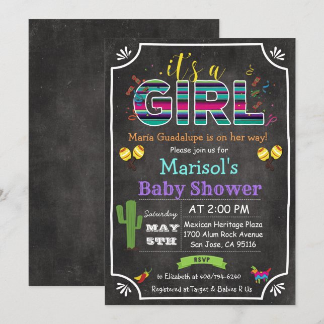 Fiesta Mexican Girl Baby Shower Invitation (Front/Back)