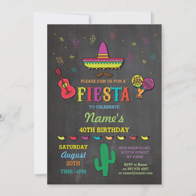 Fiesta Mexican Hat Mexico Birthday Party Invite (Front)