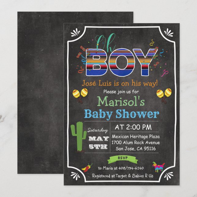 Fiesta Mexican Oh Boy Baby Shower Invitation (Front/Back)