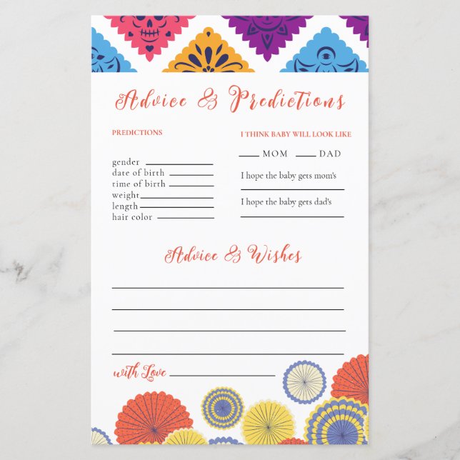Fiesta Mexican Paper Fan Advice & Prediction Cards (Front)