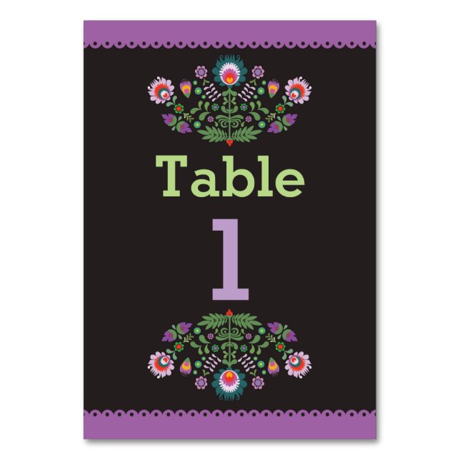 Fiesta Mexican Pattern Table Purple Number Wedding Table Number (Front)