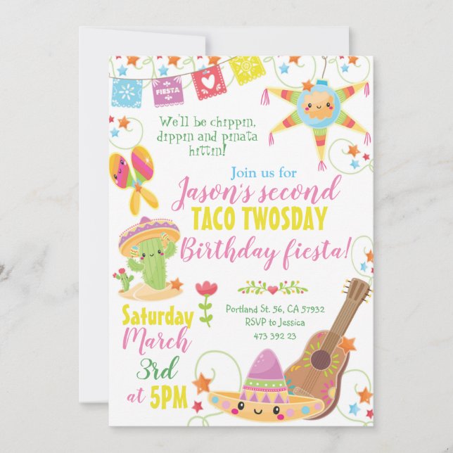 Fiesta Mexican Pinata Taco Twosday Birthday Invitation (Front)
