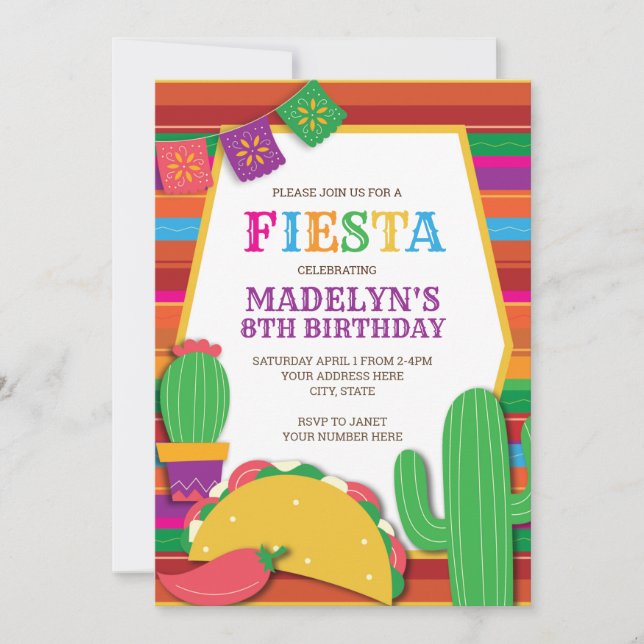 Fiesta Mexican Southwest Taco Birthday Invitation (Front)