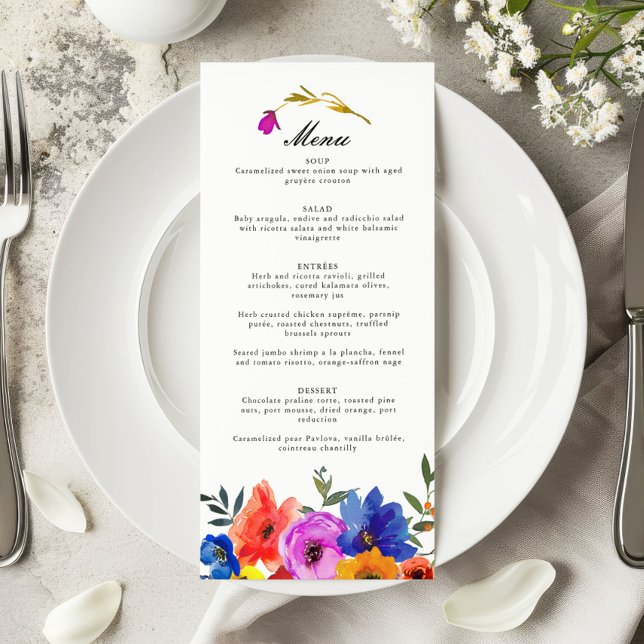 Fiesta Mexican Spanish Colourful Floral Wedding Menu (Creator Uploaded)