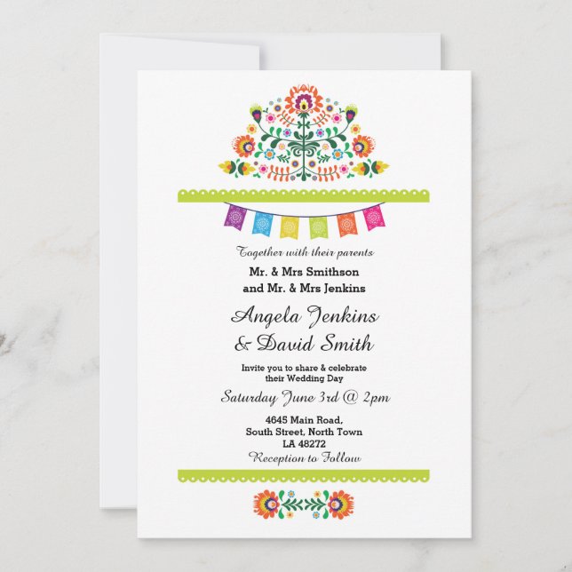 Fiesta Mexican Wedding Party Colorful Invitation (Front)