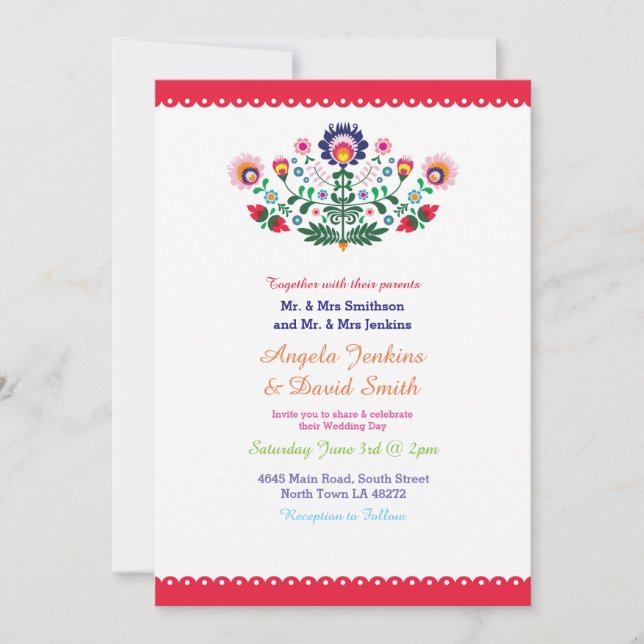 Fiesta Mexican Wedding Party Colourful Invitation (Front)