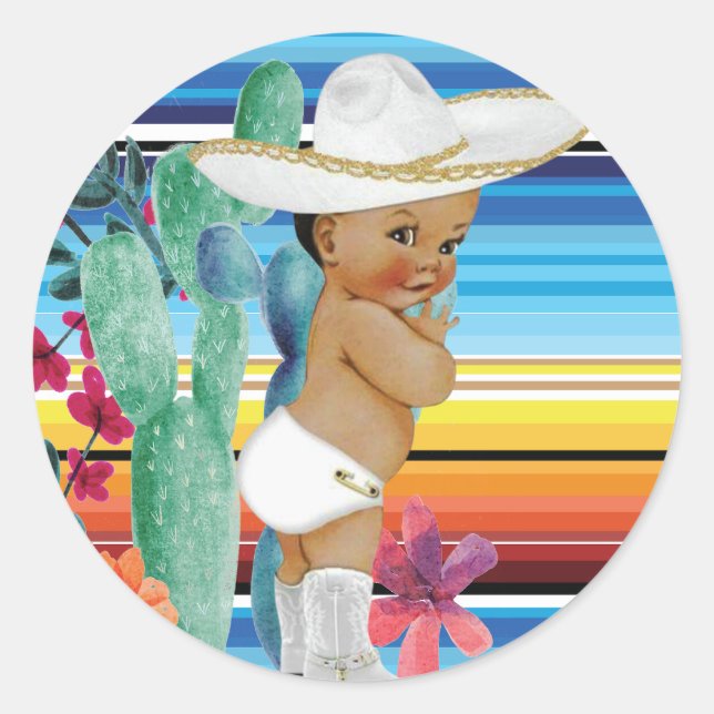 Fiesta Mexicana Baby Shower It's a boy  Classic Round Sticker (Front)