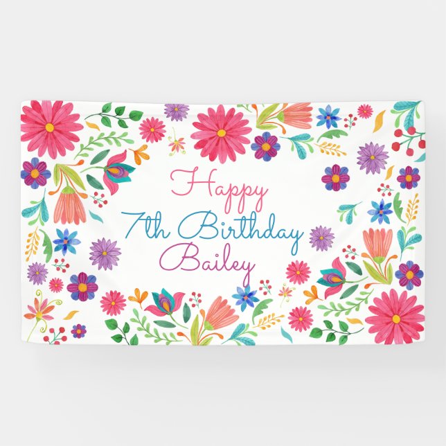 Fiesta Mexicana Folk Lore Watercolor Floral  Banner (Horizontal)